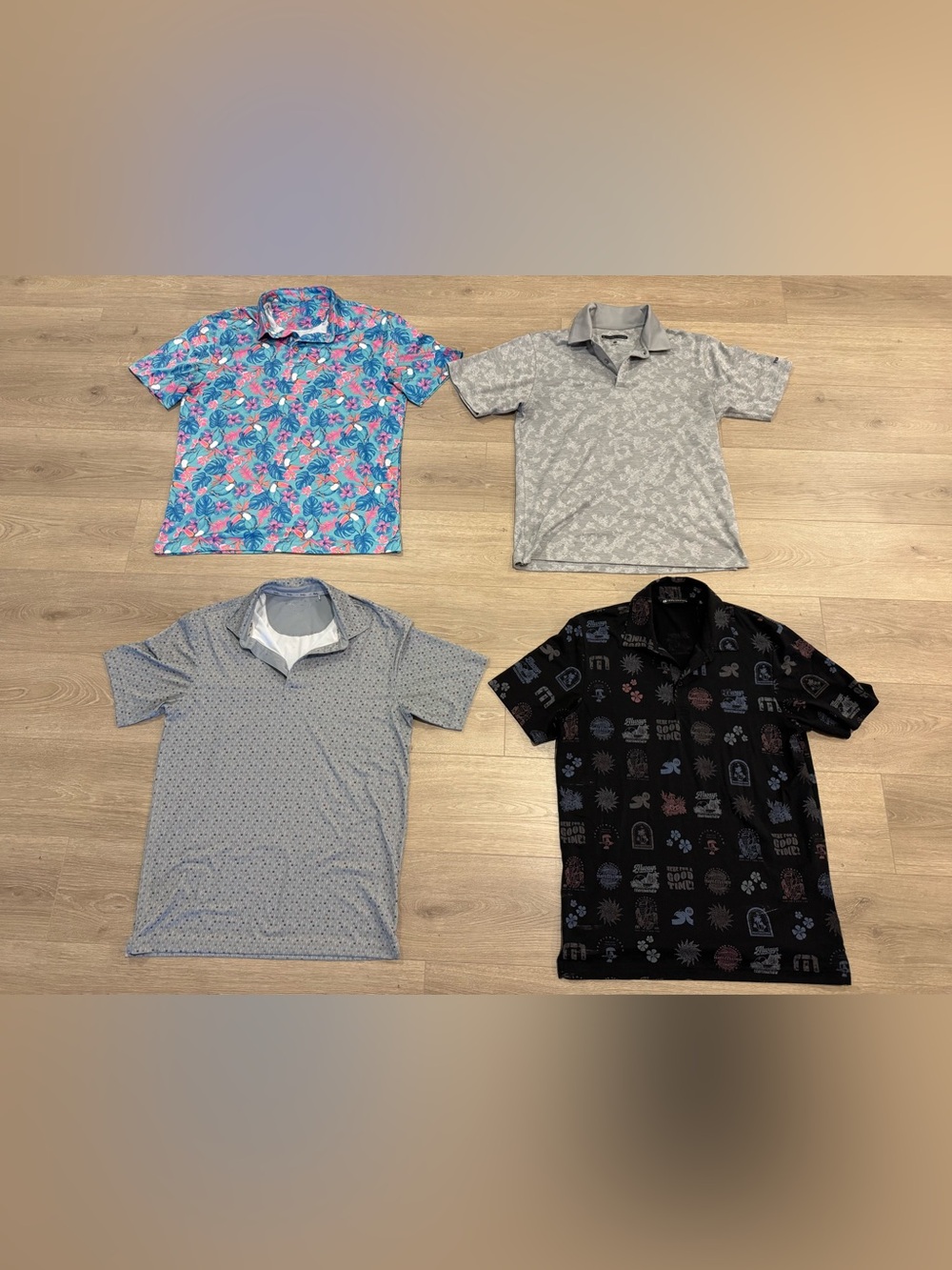 4 polos for price of 1. Travis Mathew, Lofty Llama, Pebble Beach, Walter Hagan